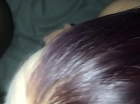 Sexy white girl giving head while fuck fake cock