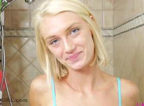 Superb blonde with hot body gets all foamy in 4k shower