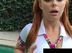 Horny school girl penny pax bangs pussy with dildo by pool