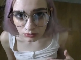 Geek girl with pink hair masturbate fuck his boyfriend and blowjob with facecum hentaimegaworld com